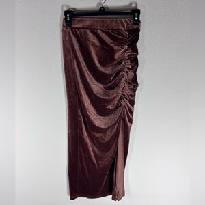 SHEIN Brown Velvet Ruched Midi Skirt Size S